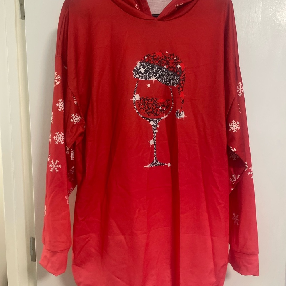 Amazon Red Holiday Sweatshirt with Wine Glass Design